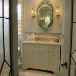 Carerra Marble, Venetian mirror & cabinets; entire bath built by Tom Scott