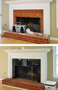 Black marble surrounds existing fireplace