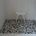 Dal Tile glass mosaic with linear chrome shower drain