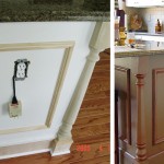 Trim added to kitchen island then faux finished