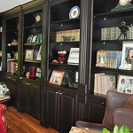 Stained office bookcase built and installed by Tom Scott